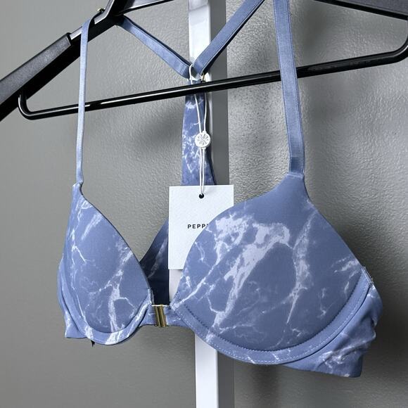 Pepper Racerback Lift Up Bra Marble Sky Blue Size 32AA Underwire New NWT Front - Picture 2 of 9